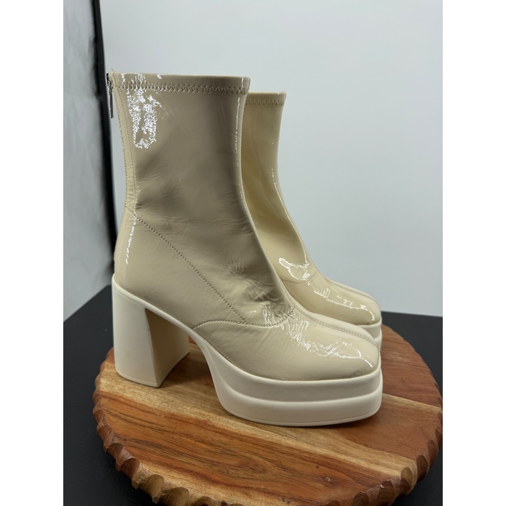 Free People double stack High Standards Platform Boot sz 39‎ 8.5 Cream Patent